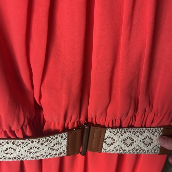 Coral Chiffon Cocktail Dress with Belt - Picture 5 of 5